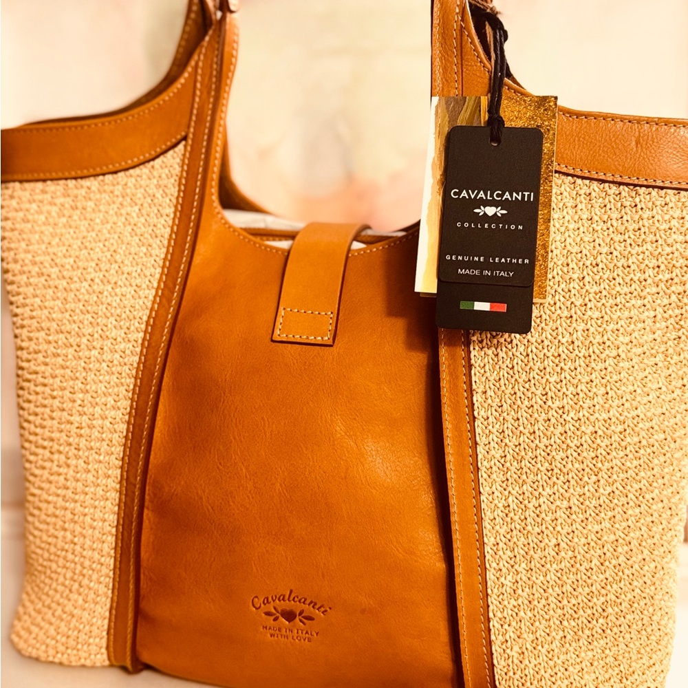 Tan Leather and Woven Tote
